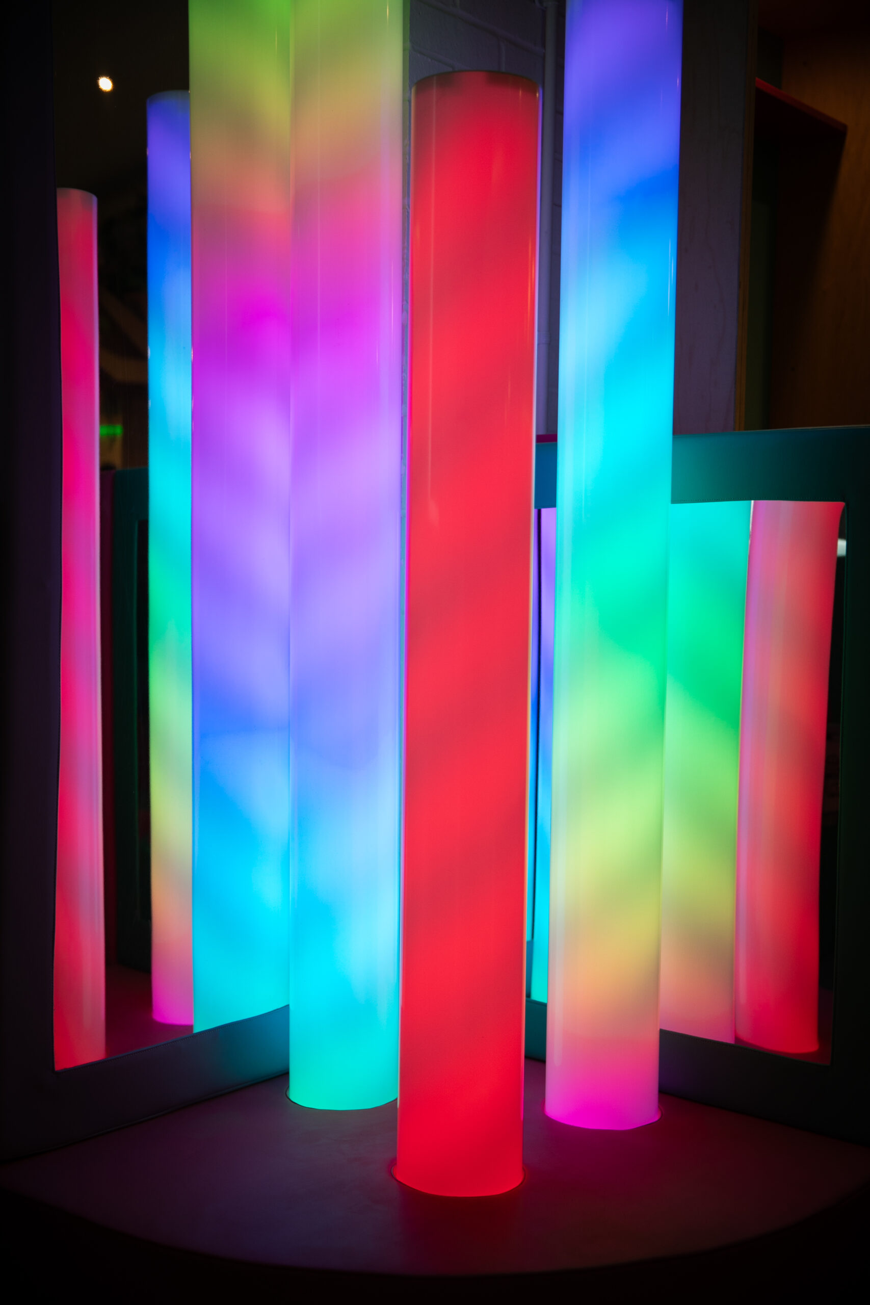 Sensory lights and mirrors in Small+Mighty's soft play area